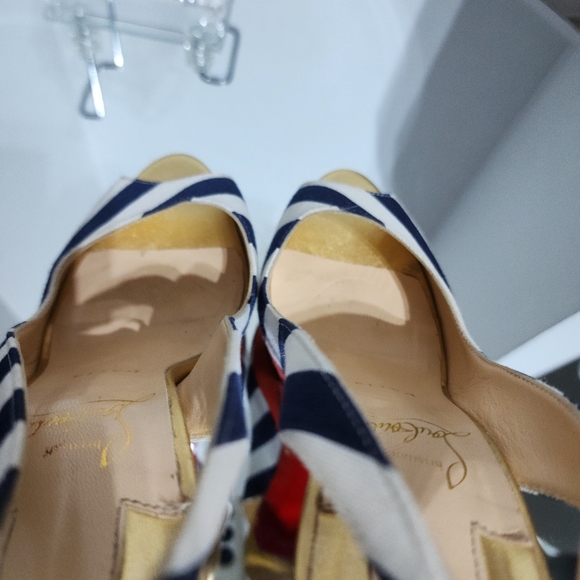 Christian Louboutin Lady Peep Sling 150 Toile Rayee Stripe Pumps Heels Size 35 - Picture 11 of 12